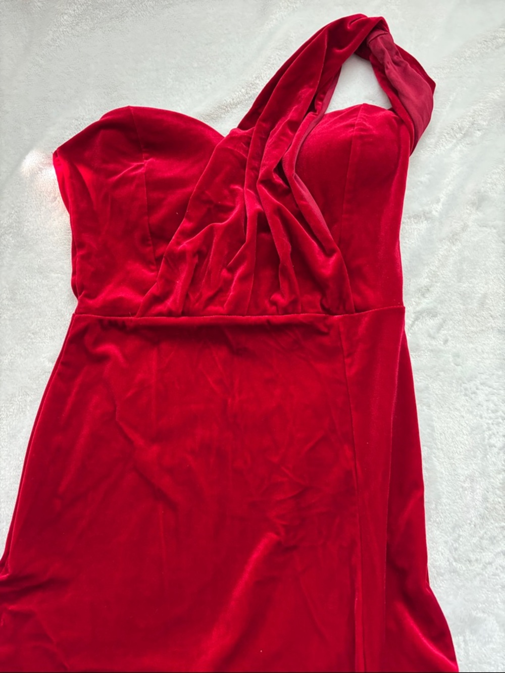 Windsor Red Velvet One-Shoulder Dress